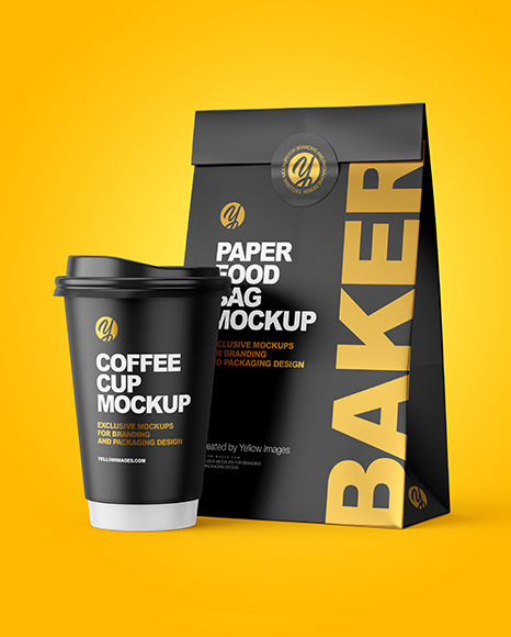 Paper Food Bag with Cup Mockup