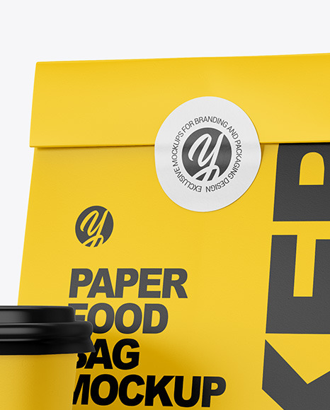 Paper Food Bag with Cup Mockup