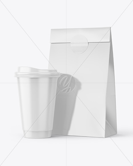 Glossy Paper Food Bag with Cup Mockup