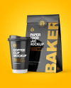 Glossy Paper Food Bag with Cup Mockup