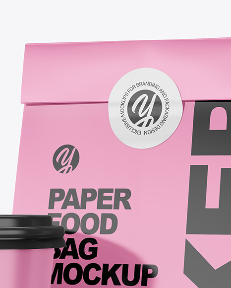 Glossy Paper Food Bag with Cup Mockup