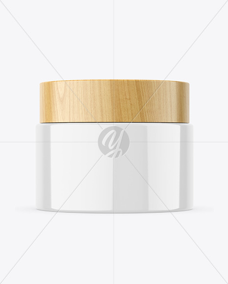 Glossy Jar w\ Wooden Cap Mockup