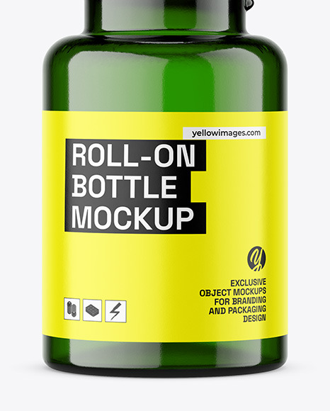 Green Glass Roll-on Bottle Mockup