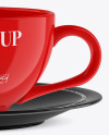 Glossy Coffee Cup W/ Sauser Mockup