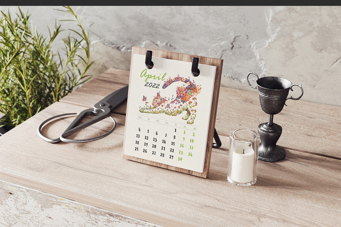 Simple Desk Calendar On A Wooden Base Mockup