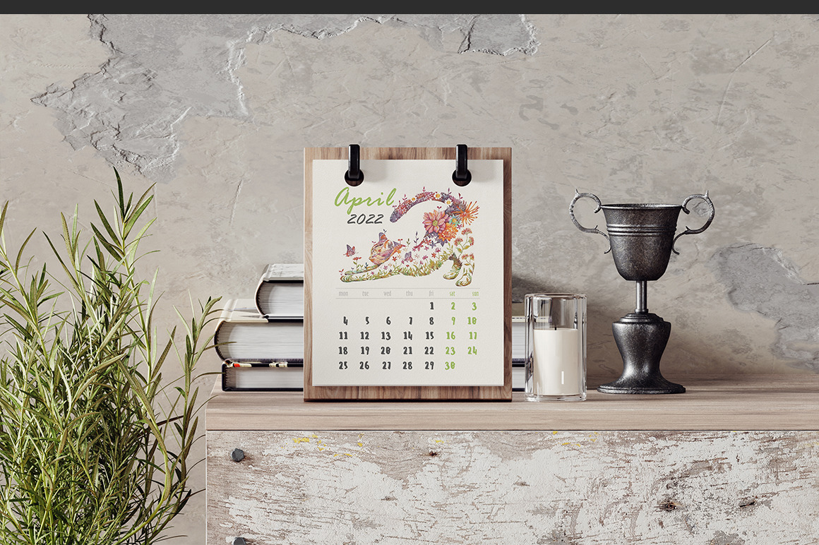 Simple Desk Calendar On A Wooden Base Mockup