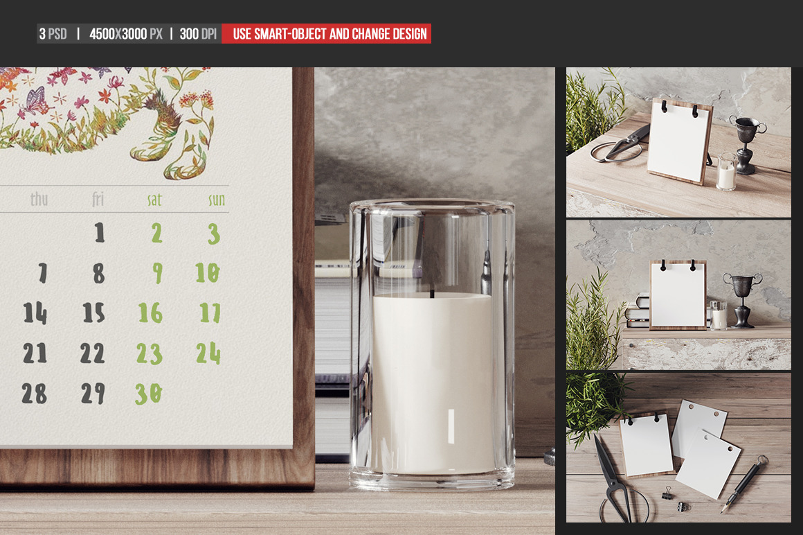 Simple Desk Calendar On A Wooden Base Mockup Simple Desk Calendar On A Wooden Base Mockup