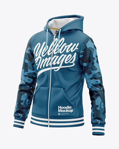 Raglan Full-Zip Hoodie Mockup - Half Side View