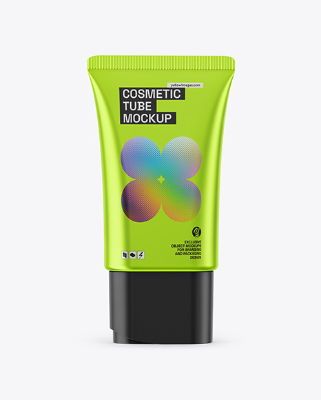 Metallic Cosmetic Tube Mockup - Metallic+Cosmetic+Tube+With+Screw+Cap+Mockup+In+Tube+Mockups+On+Yellow+Images+Object+Mockups