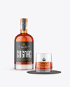 Cognac Bottle With Glass Mockup