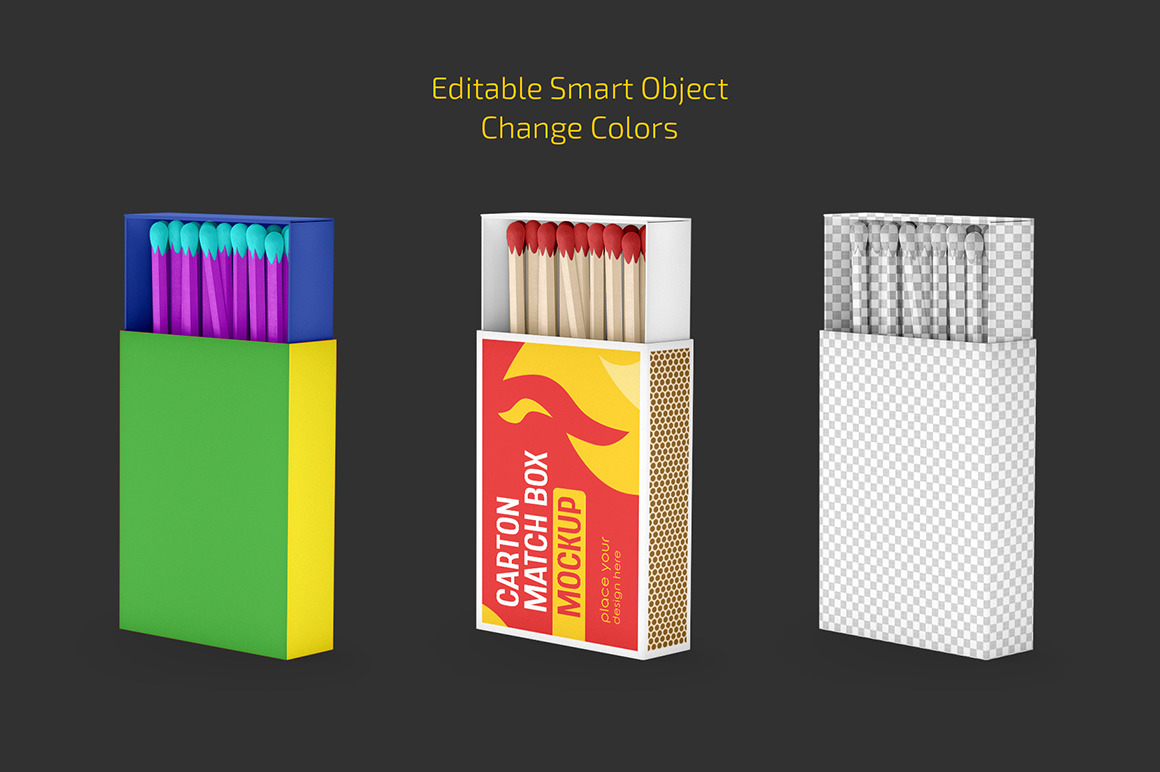 Carton Match Box Mockup Set Carton Match Box Mockup Set