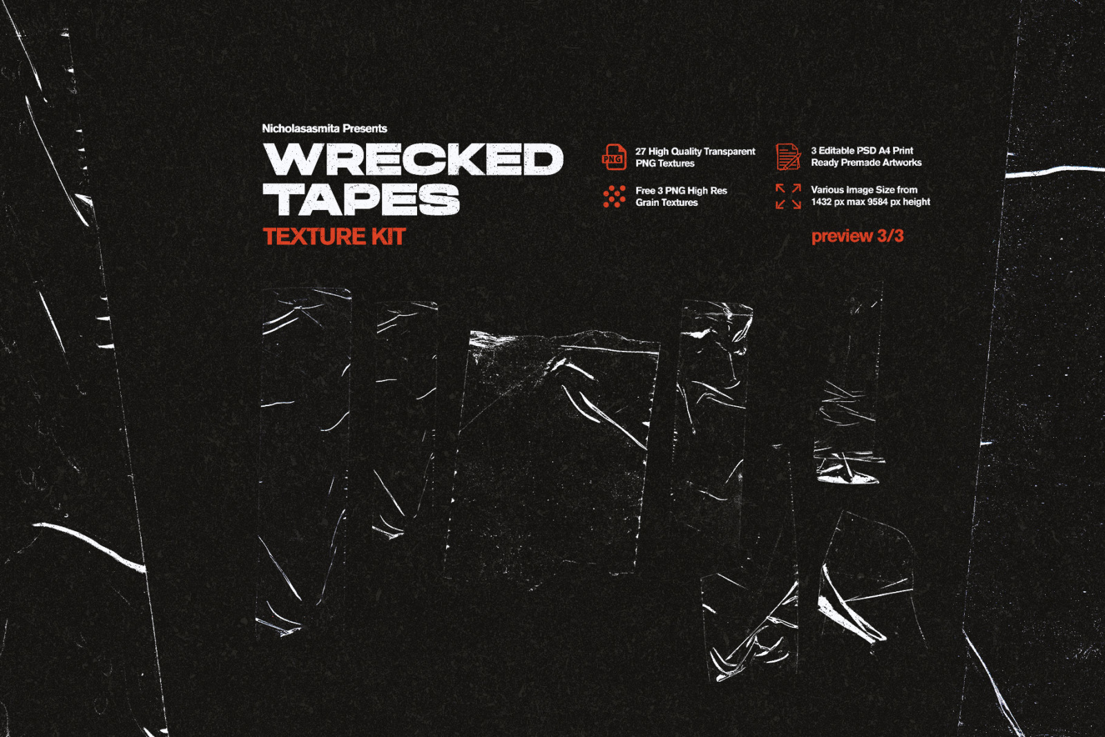 Wrecked Tapes Texture Kit: 33 Objects Ripped Tapes