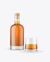 Whiskey Bottle With Glass Mockup