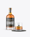 Whiskey Bottle With Glass Mockup