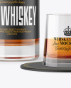 Whiskey Bottle With Glass Mockup