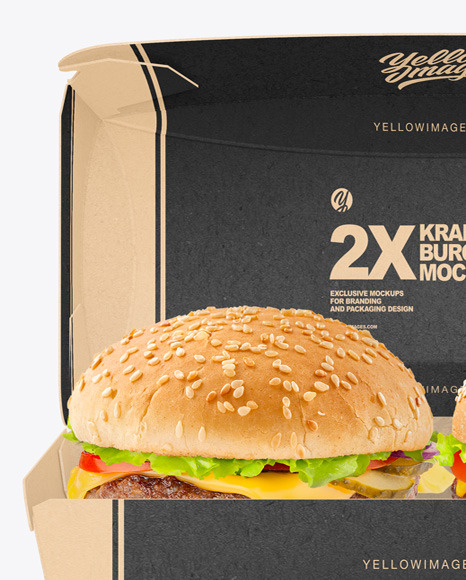 Kraft Box w/ Two Burgers Mockup