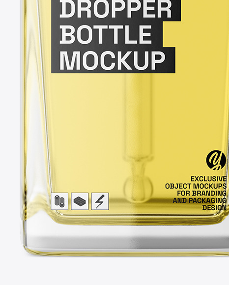 Clear Glass Square Dropper Bottle Mockup