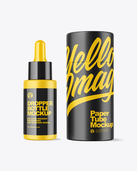 Matte Dropper Bottle w/ Paper Tube Mockup