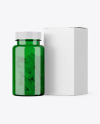 Green Pills Bottle with Box Mockup