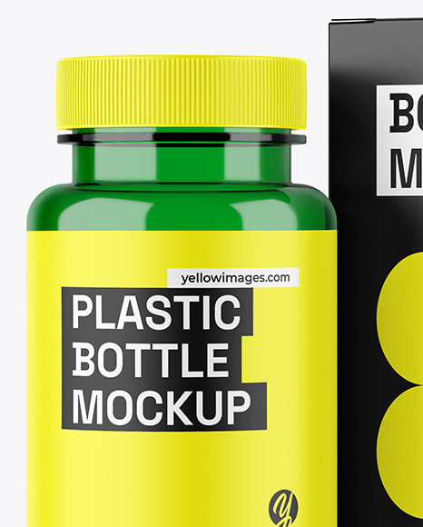 Green Pills Bottle with Box Mockup