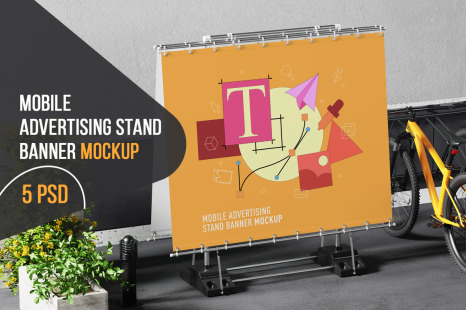 Mobile Advertising Stand Banner Mockup - Grommets