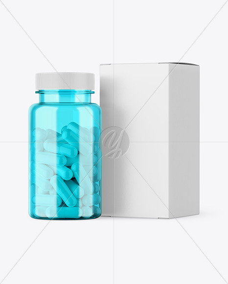 Colored Pills Bottle with Box Mockup