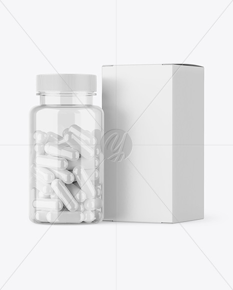 Clear Pills Bottle with Box Mockup