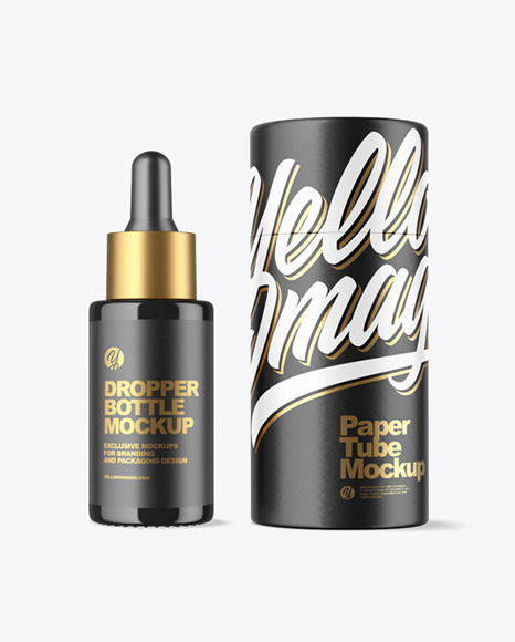 Glossy Dropper Bottle with Paper Tube Mockup