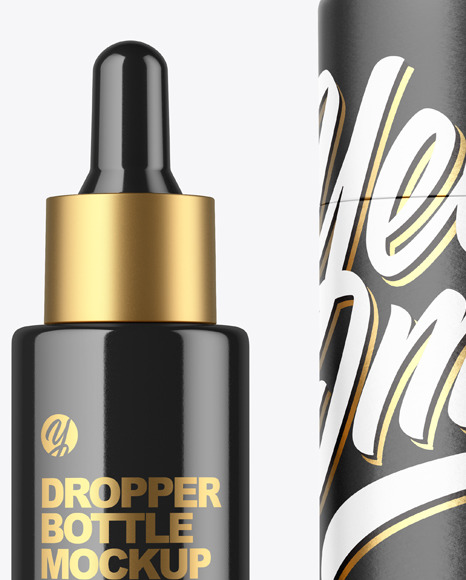 Glossy Dropper Bottle with Paper Tube Mockup