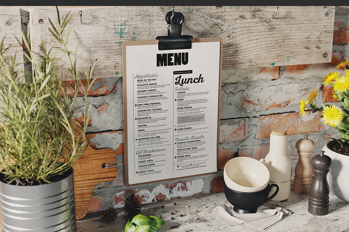 Hanging Menu With Binder Clip Vintage Scene Mockup