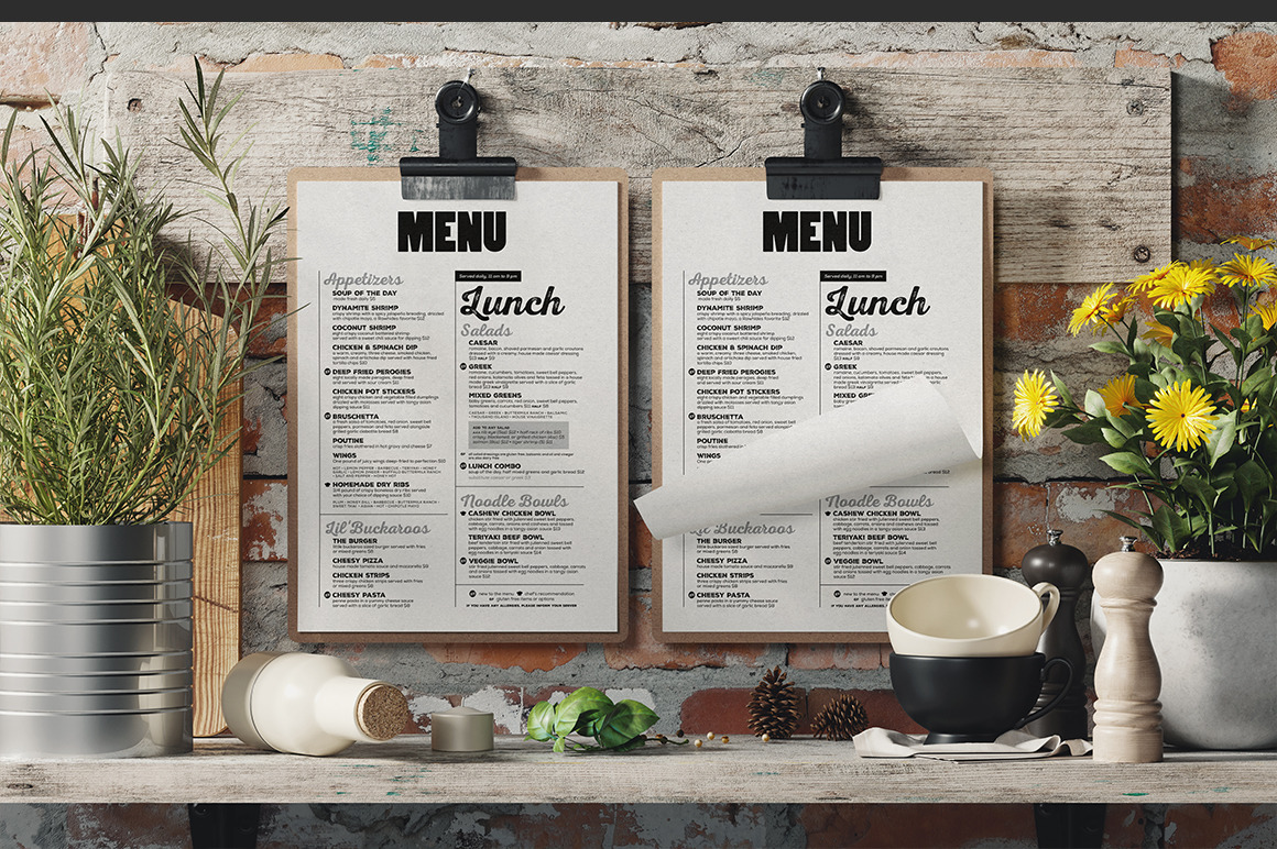 Hanging Menu With Binder Clip Vintage Scene Mockup