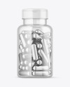 Clear Bottle with Metallized Pills Mockup