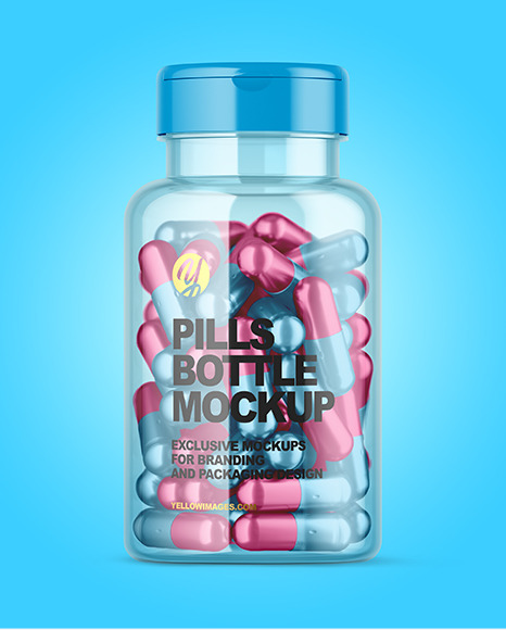 Clear Bottle with Metallized Pills Mockup