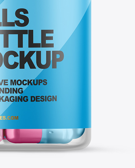 Clear Bottle with Metallized Pills Mockup