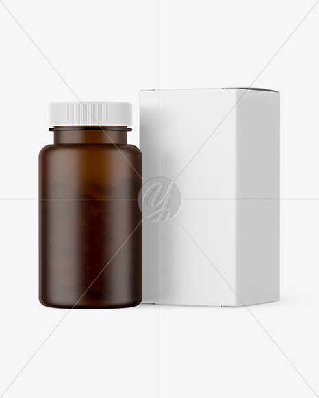 Matte Amber Pills Bottle with Box Mockup