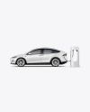 Electric Car on Charging Station Mockup - Side View