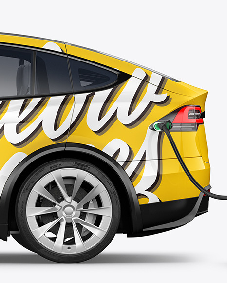 Electric Car on Charging Station Mockup - Side View