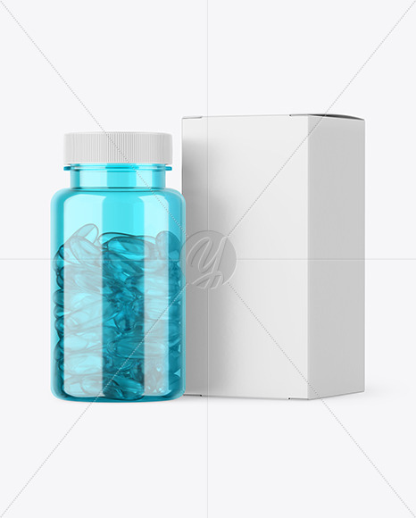 Colored Pills Bottle with Box Mockup