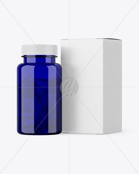 Blue Pills Bottle with Box Mockup