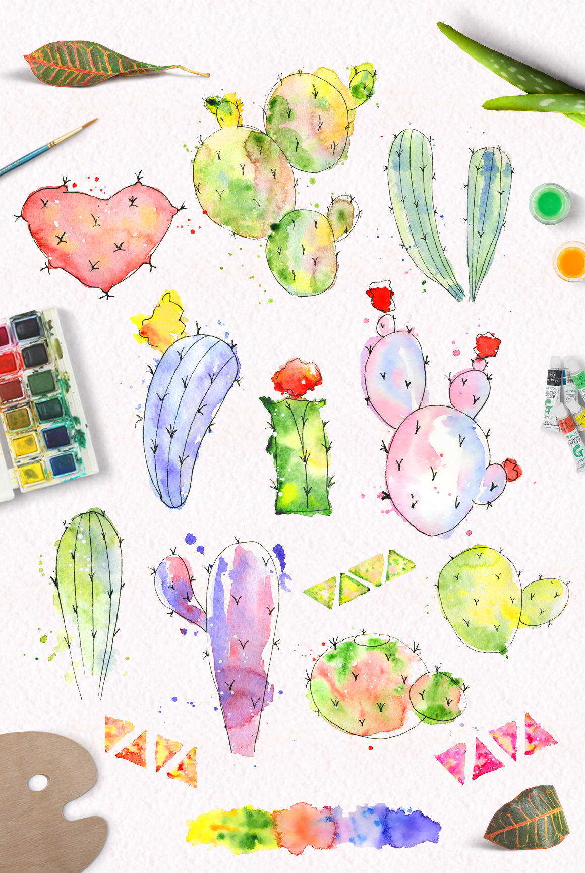 Watercolor abstract Cactus