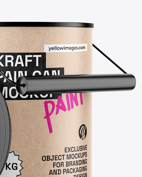 Paint Can w/ Kraft Paper Label Mockup