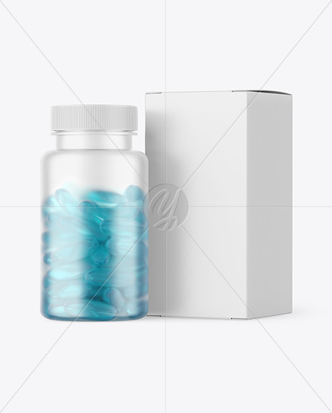 Frosted Pills Bottle with Box Mockup