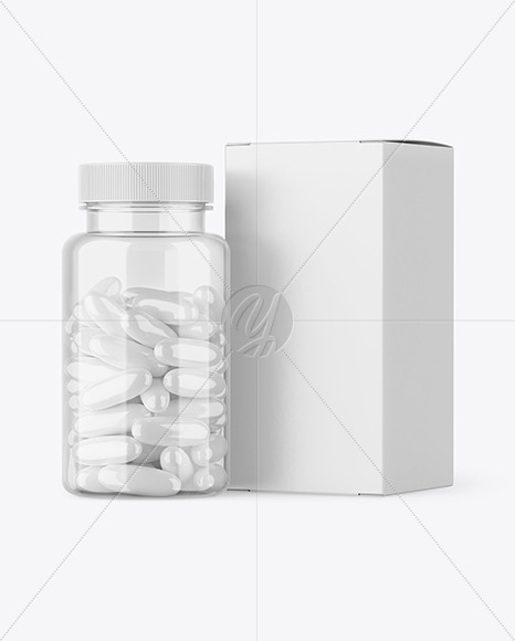 Clear Pills Bottle with Box Mockup