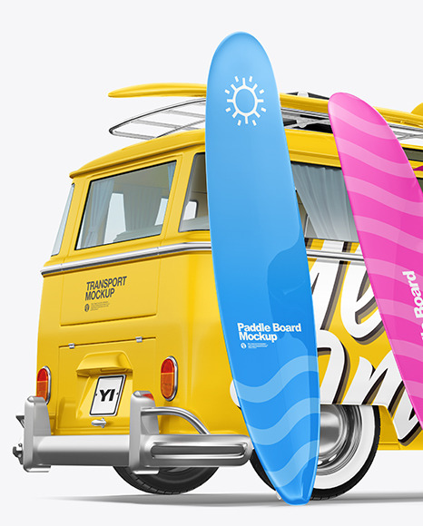 Camper Van W\ Surfboards Mockup - Back Half Side View