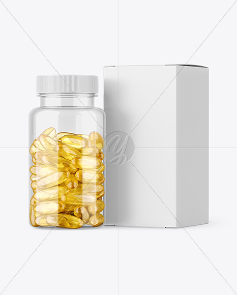 Clear Pills Bottle with Box Mockup