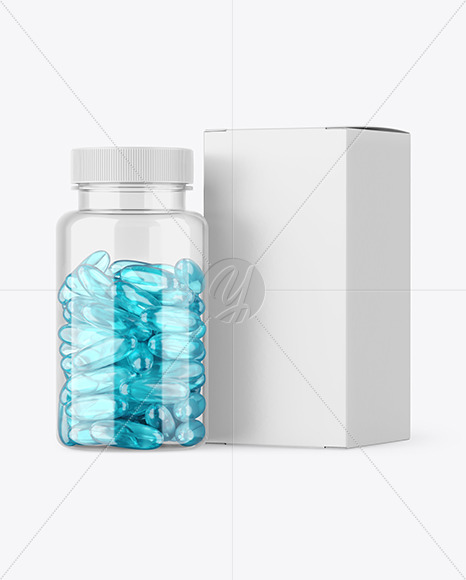 Clear Pills Bottle with Box Mockup