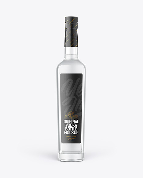 Square Clear Glass Vodka Bottle Mockup