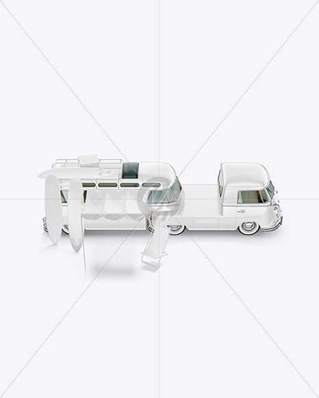 Camper Van W\ Surfboards Mockup - Side View (High-angle shot)