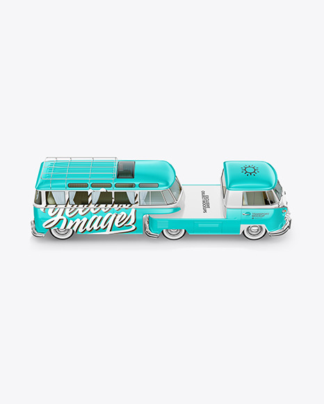 Camper Van W\ Surfboards Mockup - Side View (High-angle shot)