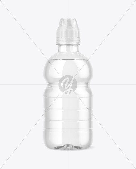 Clear Plastic Bottle w/ Water & Sport Cap Mockup